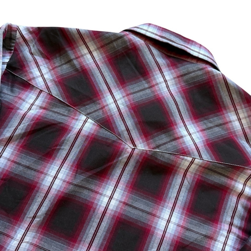 Ely Cattleman Western Pearl Snap Plaid Shirt Mens LT Tall Long Sleeve Rugged Red - Picture 7 of 9